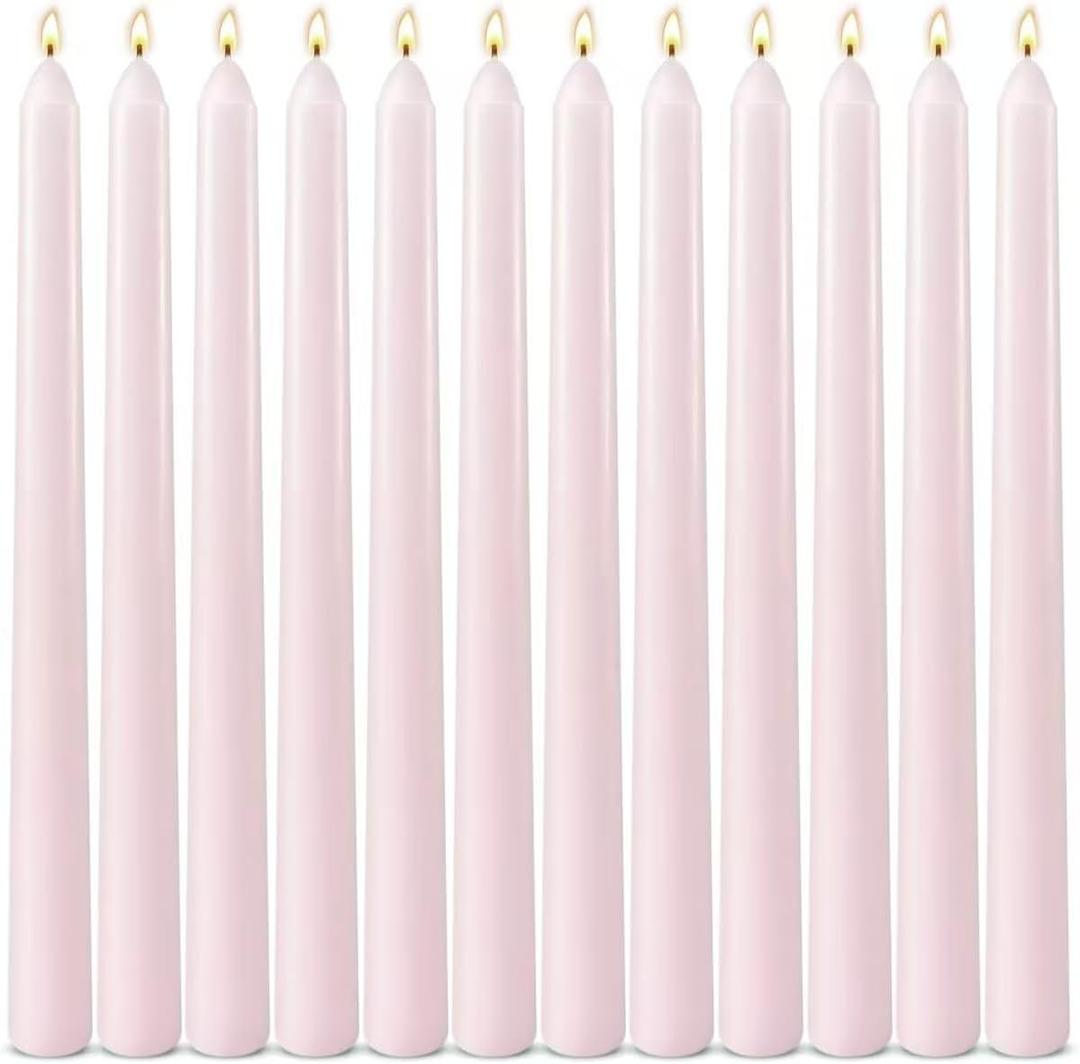 12 Pack 10 inch Pale Pink Taper Candles, Unscented Dripless Smokeless Candlestick Bulk for Home Dinner Wedding Romantic, 7-8 Hours Burn