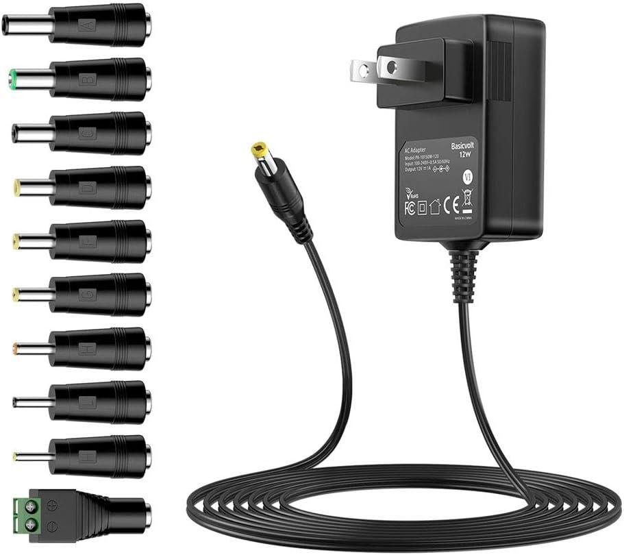 12V Power Supply AC Adapter DC 12 V Power Cord Universal Power Adapter 12Volt Charger Compatible with 1000mA 900mA 800mA 700mA 600mA 500mA 400mA 300mA 200mA 100mA Electronics