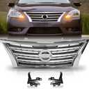 YLT AUTO Front Bumper Cover Upper Grille Replacement Shroud Chrome Front Mesh Air Intake for 2013-2015 Nissan Sentra S SV SL FE+S