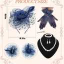 1920s Vintage Fascinators Hat Set for Women Tea Party Hats Veil Mesh Feather Headband Lace Gloves Set (Blue)
