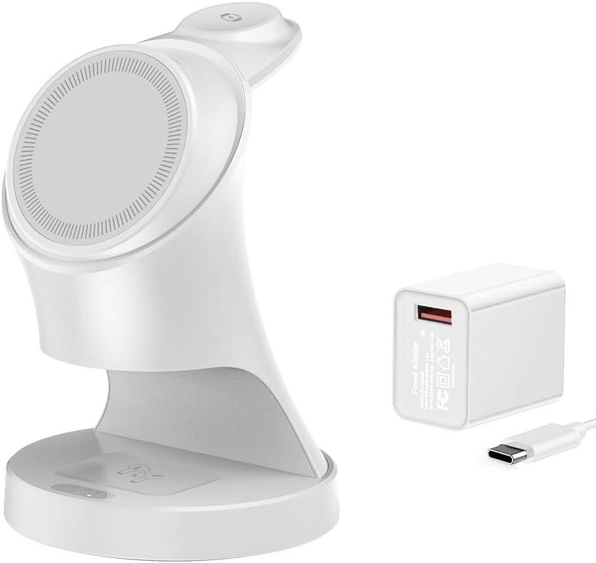 Wireless Charger,3 in 1 Magnetic Wireless Charger Stand, Fast Wireless Charging Dock for iPhone17/16/15/14/13/12 Series, Apple Watch Series, AirPods Pro., White 