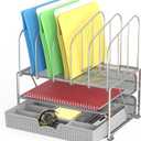 Deco Brothers Desk File Organizer with Letter Tray and 5 Upright File Stand, Silver (Sliver)