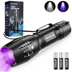 UV Flashlight, Portable Blacklight Flashlight, LED Torch with White and Ultraviolet Light Combo, Black Light Pet Urine Detector for Dog Cat Pee, ID Check, AC Leak, Bed Bug, Rocks, Resin