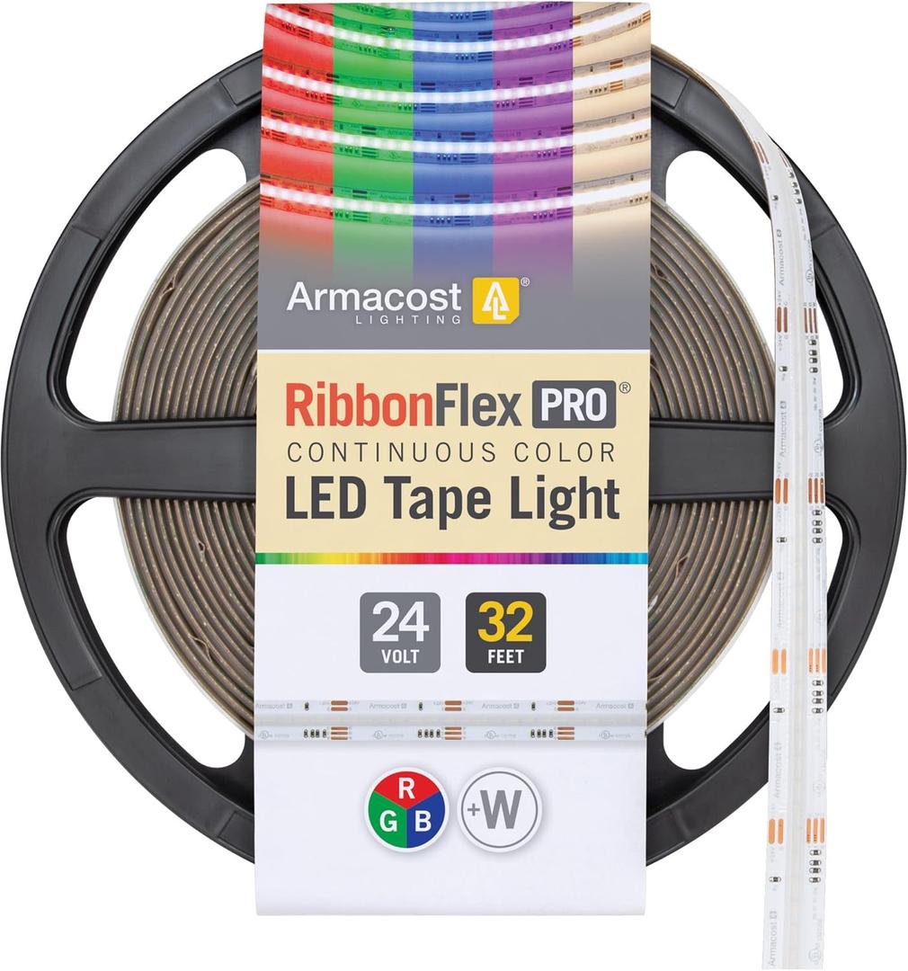 Armacost Lighting RibbonFlex Pro 24V COB LED Strip Light Tape RGB+W, 300 Lumens/Ft, 10M 177730 (32.8 ft, Multi-Color + White)