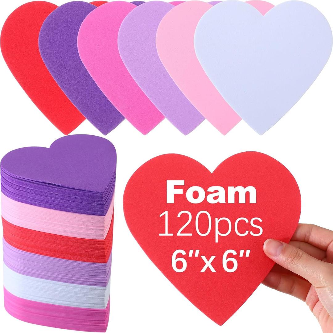 Tatuo 120 Pcs 6 Inch Valentines Day Foam Hearts Galentine's Day Large Heart Shapes Foam Heart Cutouts for Valentine DIY Crafting Favor Activity Teacher Supplies(Multicolor)
