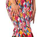 PRETTYGARDEN Women's Summer Floral Midi Tank Dress Sleeveless Strappy Ruffle Hem Smocked Bodycon Dresses (XL)