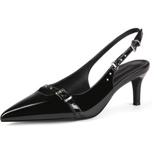 baobeijiadao Womens Slingback Heels Pointed Toe Slip On Pumps Closed Toe Kitten Heel Heeled Sandals Patent Leather Dress Shoes for Women (8.5, Black)