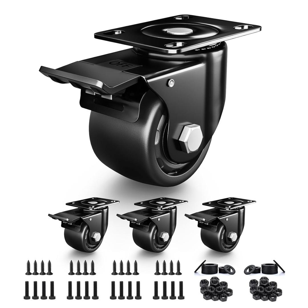 3 Inch Heavy Duty Casters Set of 4, Load 4400lbs, Locking Swivel Plate Industrial Casters with Double Ball Bearings, Low Gravity Center Castor Wheels for Furniture, Workbench, Equipment