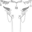 Elf Ears and Crown Fairy Ear Cuffs Headpiece Reneaissance Elven Tiara Jewelry Set (silver)
