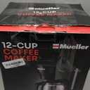 Mueller 12-Cup Drip Coffee Maker - Borosilicate Carafe, Auto-Off, Reusable Filter, Anti-Drip, Keep-Warm Function, Clear Water Level Window Coffee Machine, Kitchen Essentials & Accessories (Black)