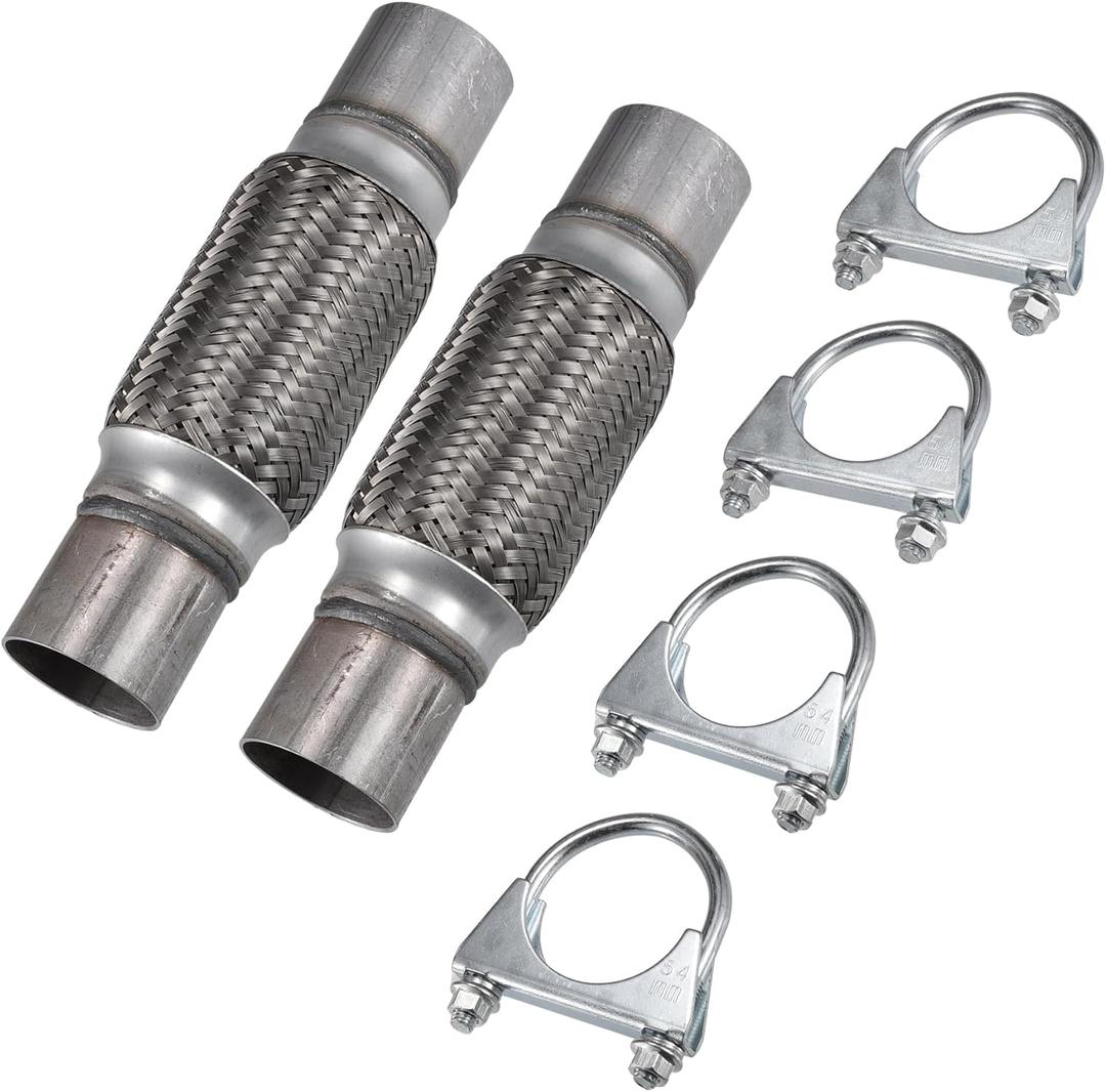 X AUTOHAUX 2 Set 50x250mm Universal Car Exhaust Flexible Pipe Tubing Exhaust Flex Joint Stainless Steel Silver Tone