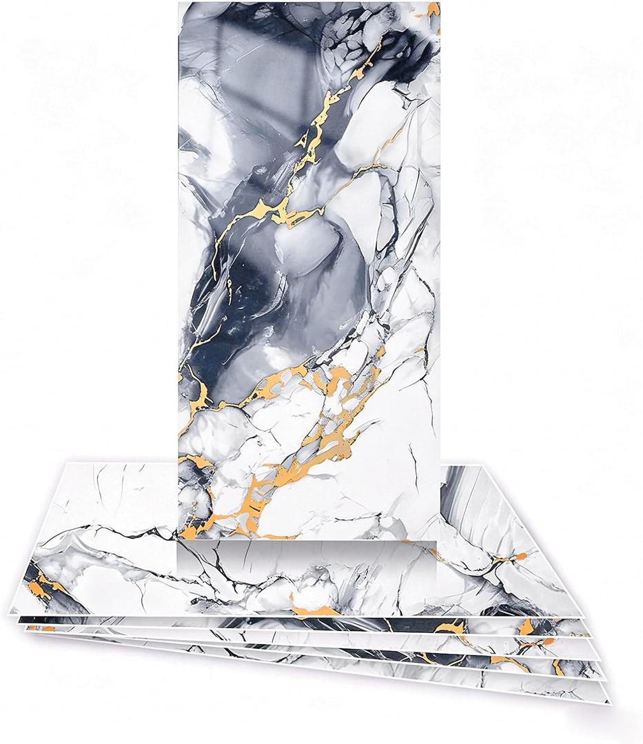 Peel and Stick Wall Panels, Marble Look Tiles for Backsplash, 12 Packs, 23.6" x 11.8" x 2.2mm