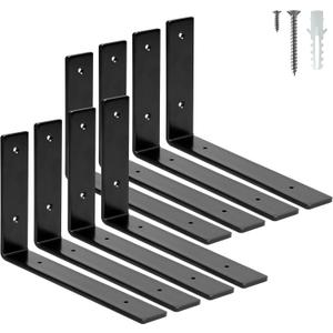 ELSKER&HOME Shelf Brackets 10 Inch, 8 Pack Floating Shelf L Brackets for Shelves Support, Black Metal Heavy Duty Shelf Brackets for DIY Decorative