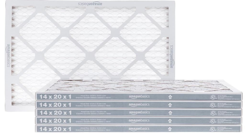 Amazon Basics 14x20x1 Air Filter, MERV 8 AC Furnace Filters, Allergen Control , Electrostatic, Removes Dust Pollen and Lint, 6-Pack (Actual Size: 13.75" x 19.75" x 0.75")