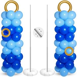 Civaner 2 Sets Cartoon Theme Balloon Column Stand Kit 100 Pcs Adjustable Blue Balloon Tower Pillar with 4 Pcs Gold Circle for Carnival Circus Theme Birthday Party Decorations