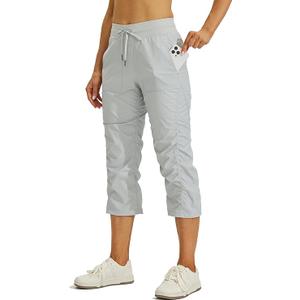 Willit Women's Quick-Dry Capris Travel Pants Lightweight Striped Woven Hiking Workout Casual Pants with Pockets XL