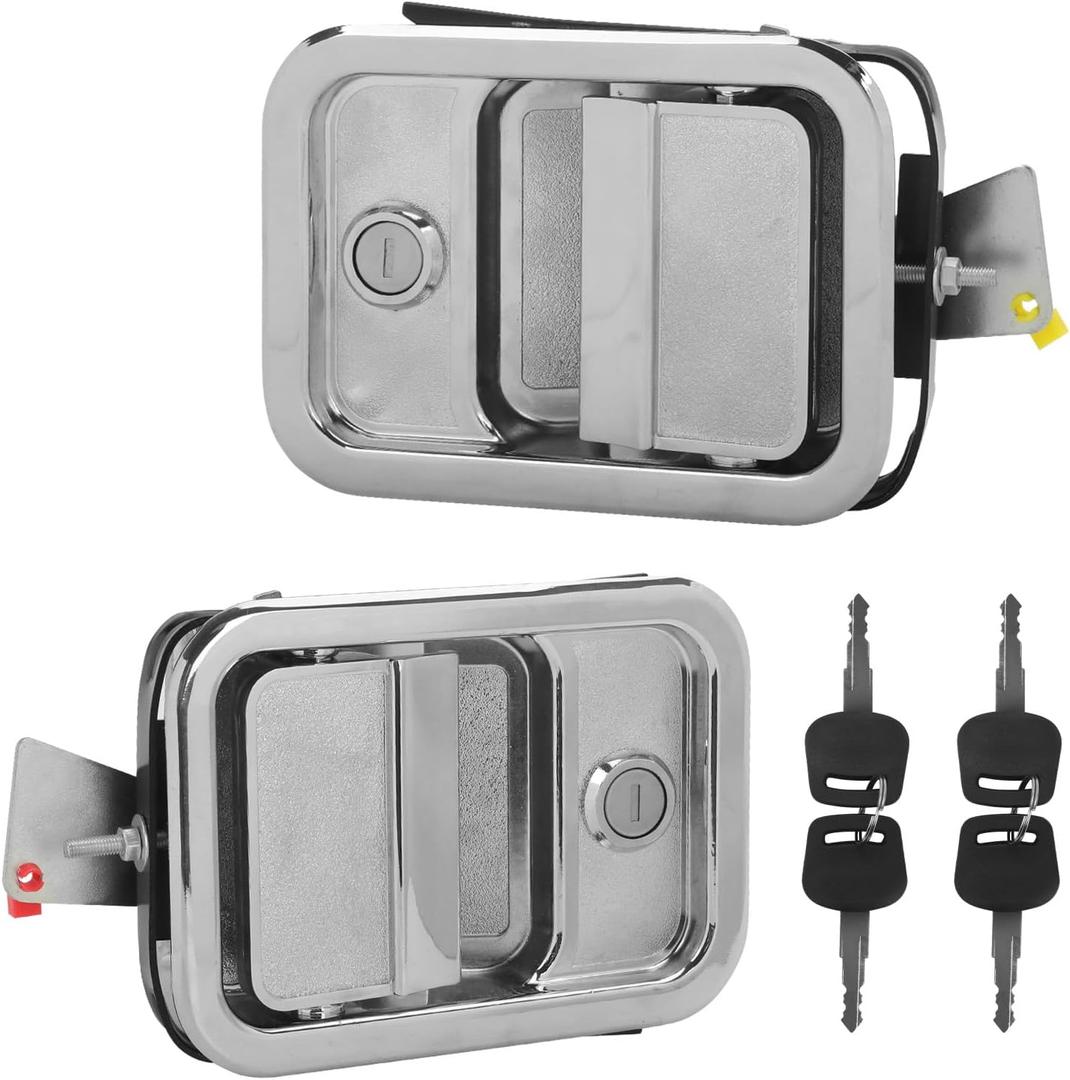 Pair Front Exterior Door Handle Compatible with Freightliner Argo, Century Class, Columbia, Coronado 2003-2014, Left & Right Side Door Handles w/Keys, Replaces 7605201, 7605202