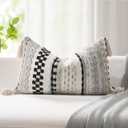 Kevin Textile Spring 12x20 Inch Lumbar Throw Pillow Cover 1 Pack Boho Decorative Soft Chenille Thread Woven Tufted Textured Rectangle Cushion Case Accent for Living Room Couch Sofa Bed, Black