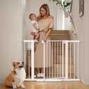 Mumeasy 29.6-46" Baby Gate for Stairs, Pressure Mounted Dog Gate for Doorways, Auto Close Pet Gate for Indoor Use, Extra Wide Child Gate with Walk Thru Door White, Mom's Choice Awards Winner