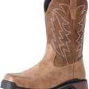 ANGRYRAM Cowboy Work Boots for Men Square Toe Leather Western Boot Slip Resistant Indestructable Steel Toe Safety Boots for Men Work-Man Pro Series, 10.5