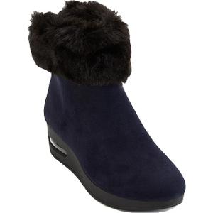 DKNY Womens Abri Faux Suede Faux Fur Booties Navy 5 Medium (B,M)