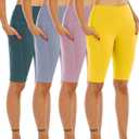 WHOUARE 4 Pack Biker Yoga Shorts with Pockets for Women,High Waisted Athletic Running Workout Gym Shorts Tummy Control, Small
