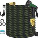 Garden Hose Non-Expandable 50 ft, Lightweight Flexible Water Hose with 10 Function Spray Nozzle, Outdoor Leak Proof, Kink-Free, Portable Hose for Yard, Lawn, Camper, High-Density Fabric, Black Green