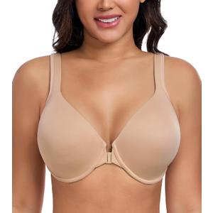DotVol Women's Front Closure Posture Everyday Bra Plus Size Full Figure Underwire Back Support Bralette, 40G, Beige