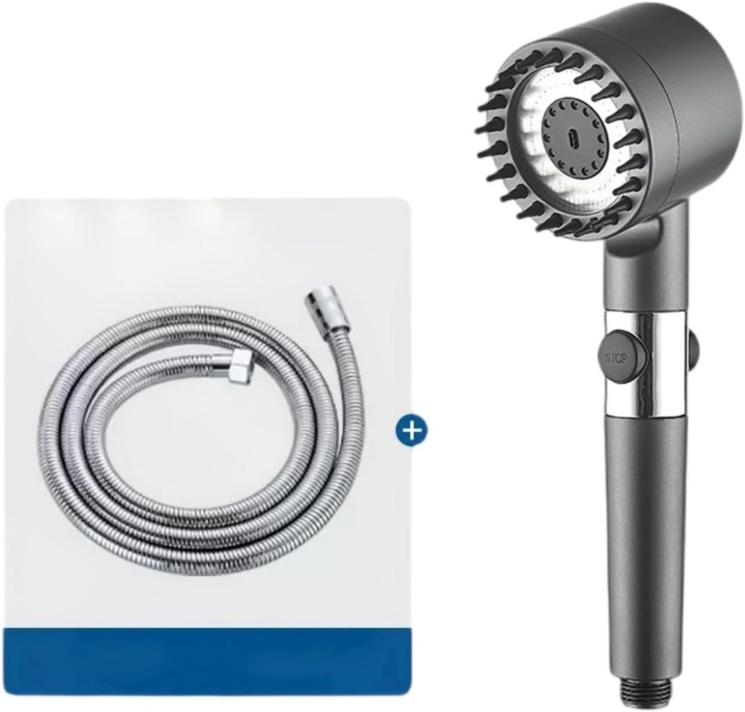 Supercharged shower head,ion drops shower head(grey,Shower+1.5m silver shower pipe) (Gray)