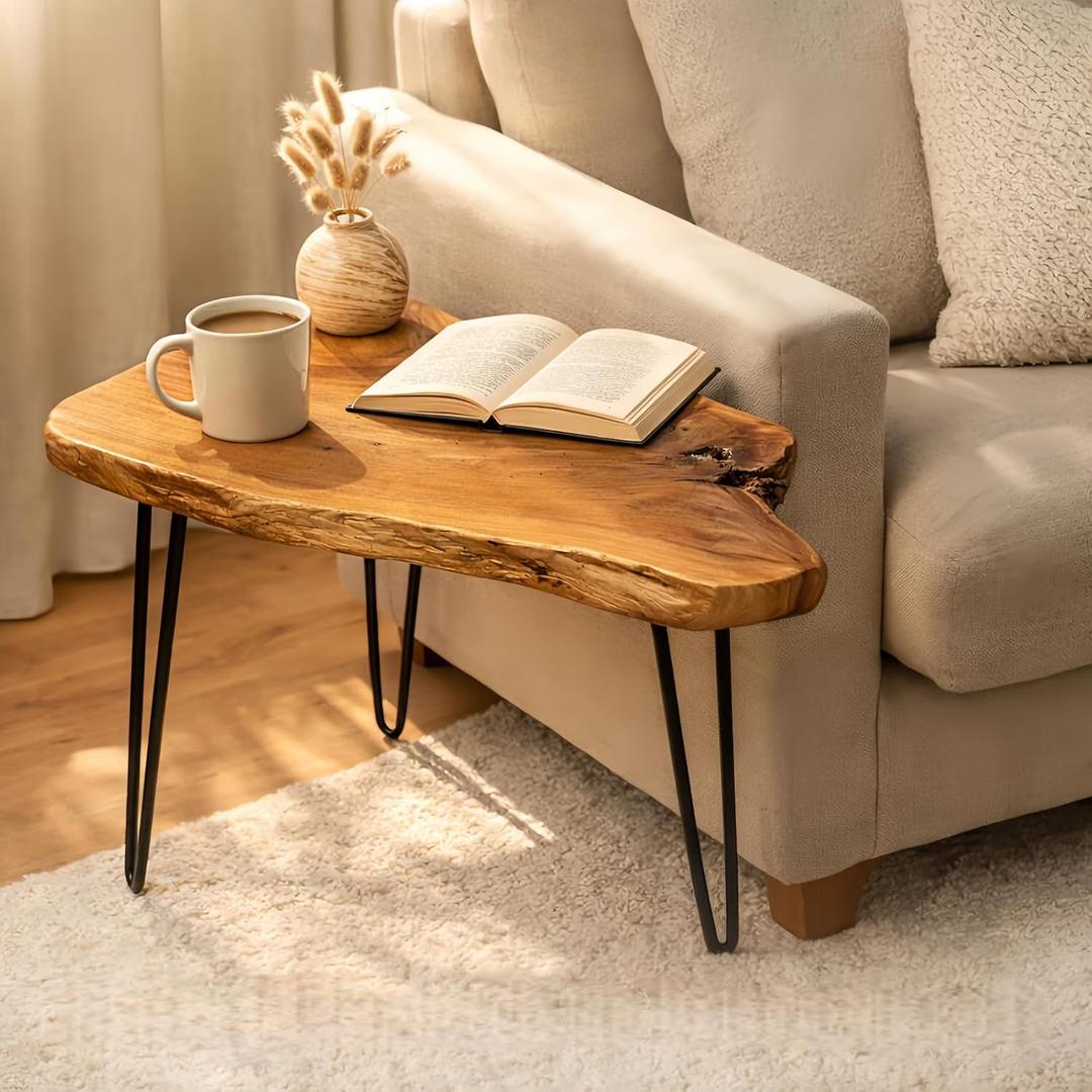 Live Edge Coffee Table for Living Room, About 20" W x 16" D x 17" H Natural Cedar‌ Solid Wood Coffee Table with Metal Hairpin Legs Side Table for Bedroom, Home Office (Medium)