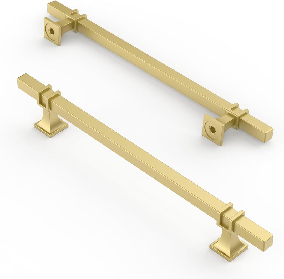 Asidrama 10 Pack 10 Inch(254mm) Matte Brushed Gold Kitchen Cabinet Handles, Cabinet Pulls Kitchen Cabinet Hardware for Cupboard Drawer Pulls (10" Hole Center)