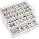 ProCase Earring Holder Organizer Jewelry Box with 3 Drawers, Acrylic Clear Earring Case with Adjustable Velvet Trays for Women - Grey, 3 Layers