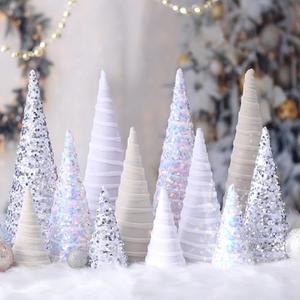 Ireer 8 Pcs Christmas Velvet Trees Set Various Size Velvet Cone Modern Decorations Indoor Table Tree Centerpiece Minimalist Xmas Holiday Winter Home Decor(White)