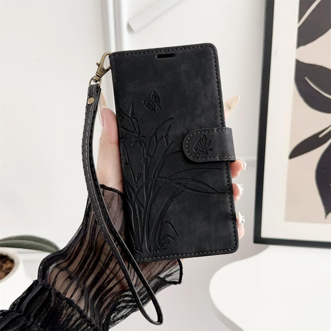 Compatible with iPhone 16 Case Wallet with Card Holder, Wristlet Strap Wallet Flip Cover for iPhone 16 6.1 inch Men/Women, RFID Blocking, Kickstand, Litchi Black