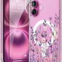 Magnetic for iPhone 16 Plus Case [Compatible with MagSafe][with Screen + Camera Protector] Clear Floral Flower Pattern Design, Slim Shockproof Phone Cover for Women Girls