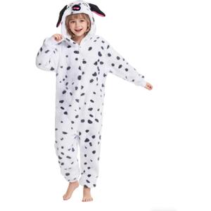 Kgromfy Unisex Dalmatians Costume for Kids Dog Onesie Spotted Dog Dress Up Teens Novelty Halloween Animal Cosplay Outfit (XS fit for 4'5"-4'9", Spotted Black-white)
