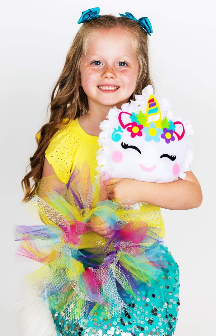 Cute Colorful Fleece Knot Pillow Kit – No-Sew Easy-to-Make Arts and Craft Kit for Kids– Unicorn Bedroom Decor Pack Of 3