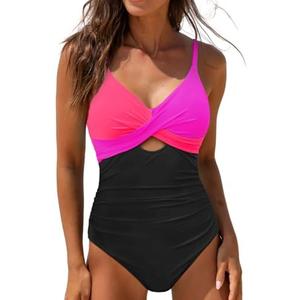 popvil One Piece Swimsuit Women 2025 Tummy Control High Waisted Bathing Suit V Neck Swimwear Cut Out Tie Back Swim Suits Size L