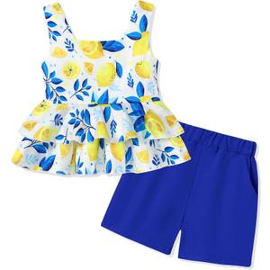 Toddler Girl Clothes Summer Outfits, Sleeveless Ruffle Hem Tank Top + Shorts 2Pcs Cute Baby Girls Clothing Set (S)
