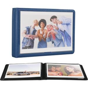 4x6 Small Photo Album Holds 29 Pictures,Horizontal Photo Slots, Portable Wallet Photo Book for Wedding,Anniversary, Baby, Family (Marine Blue)