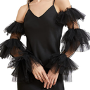 Women Long Puff Gloves Velvet Satin/Mesh Opera Sheer Gloves Elbow Ruffled Banquet Wedding Dance Party Gloves, One Size