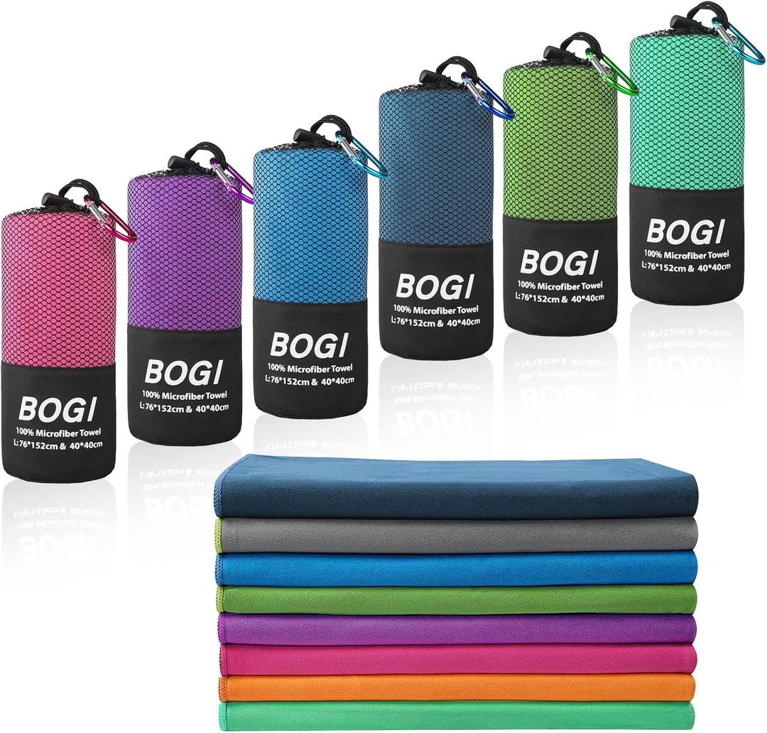 BOGI Microfiber Quick Dry Travel Sports Towel, Blue, 60"x30"+16"x16"