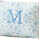 HBselect Initial Quilted Makeup Bag, Cotton Large Travel Makeup Bag, Cute Floral Coquette Make up Bag Cosmetic Bag Toiletry Bag for Women Girls M