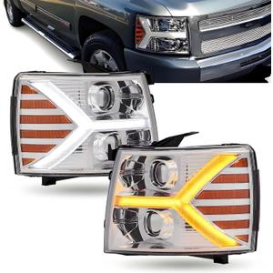 ISHARINGAUTOPARTS Headlights Assembly Compatible with 2007 2008 2009 2010 2011 2012 2013 Chevy Silverado 1500 w/LED DRL Projecter Headlamp, Chrome Housing, 2 Pack ISHARINGAUTOPARTS Headlights Assembly Compatible with 2007 2008 2009 2010 2011 2012 2013 Chevy Silverado 1500 w/LED DRL Projecter Headlamp, Chrome Housing, 2 Pack