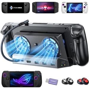 LISEN Docking Station for ASUS ROG ALLY X & Steam Deck & Lenovo Legion GO, Dual Cooling Fan [Zero Distraction] ROG ALLY Dock Station with 4K@60Hz,USB 3.0*3, PD100W and Ethernet Fit For Steam Deck OLED