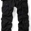 OCHENTA Men's Cotton Casual Cargo Work Pants Baggy Camo Tactical Combat Trousers with 8 Pockets (No Belt) (36, #3357 Black)