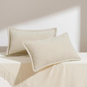 Phantoscope Pack of 2 Paris Corduroy Pillow Covers, Vintage Fall Twill Edge Decorative Throw Pillows Soft Boho Textured Pillows Broadside Solid Square Cushion Case for Couch, Cream 12 x 20 inches
