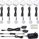 AIBOO 12V LED Under Cabinet Lights Kit 6 Pack Black Cord Aluminum Puck Lamps for Kitchen Counter Closet Lighting with Manual on/Off Switch 12W 6 Lights (6000K Daylight White)