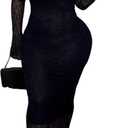 Women's Elegant Bodycon Midi Dress Lace Party Cocktail Wedding Guest Dress (Black, XL)