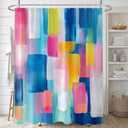 Colorful Watercolor Abstract Shower Curtain Blue Pink Teal Oil Painting Ombre Geometric Aesthetic Minimalist Modern Girls Women Bathroom Decor Curtain with Hooks,70Wx70L